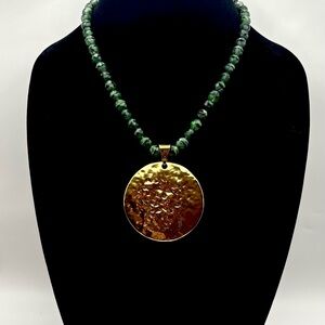 Studio Barse Hammered Golden Bronze & Faceted Malachite Statement Necklace